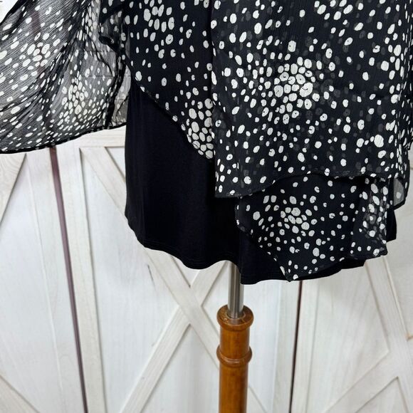 Apt. 9 Polka Dot Tiered Layers Split Flutter Sleeve Top Blouse Black White Small - Picture 8 of 14
